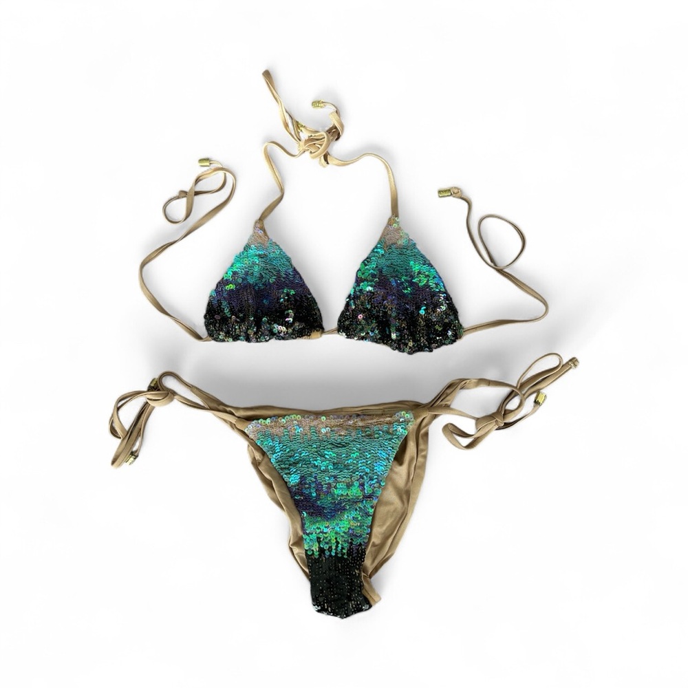 Beach Bunny Sequin Bikini - Green and Gold